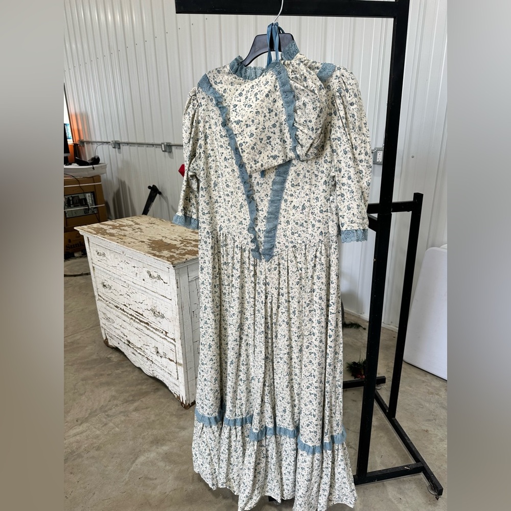 Floral Prairie Dress with Blue Accents
